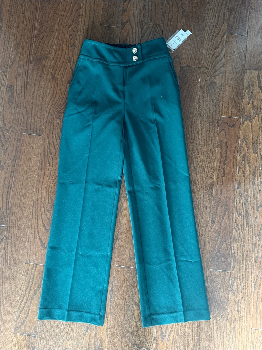 High-Rise Emerald Green Trousers with Double Button Waist